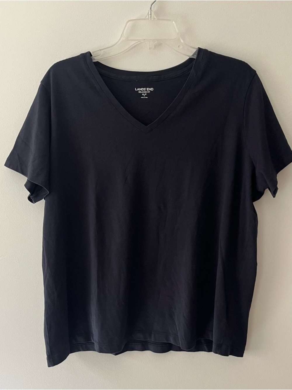 Lands' End Pima Cotton T-Shirt V-Neck Black XL Petite Short Sleeve